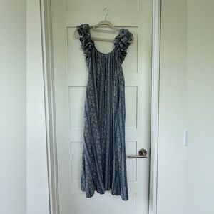 THE GREAT. Blue Floral-Print Maxi Dress